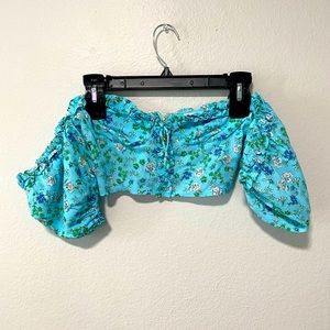 blue floral blouse